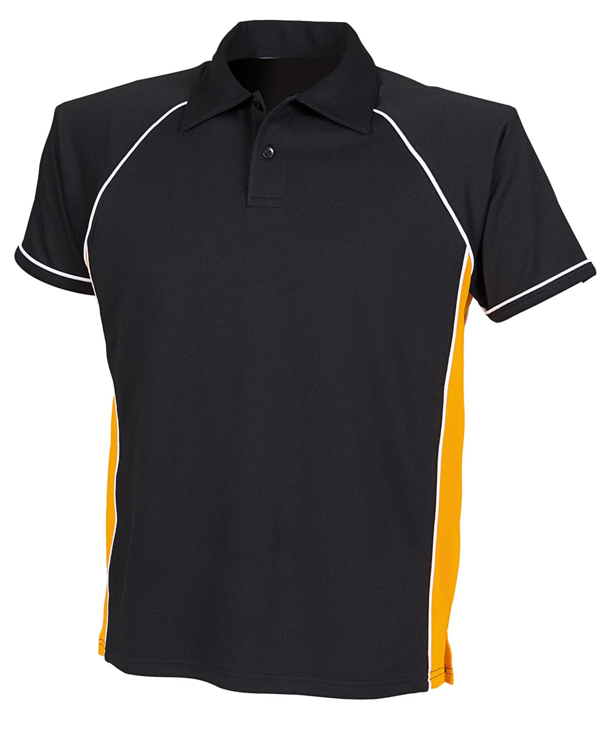 Piped performance polo — Size 2XL, Colour Black/Amber/White