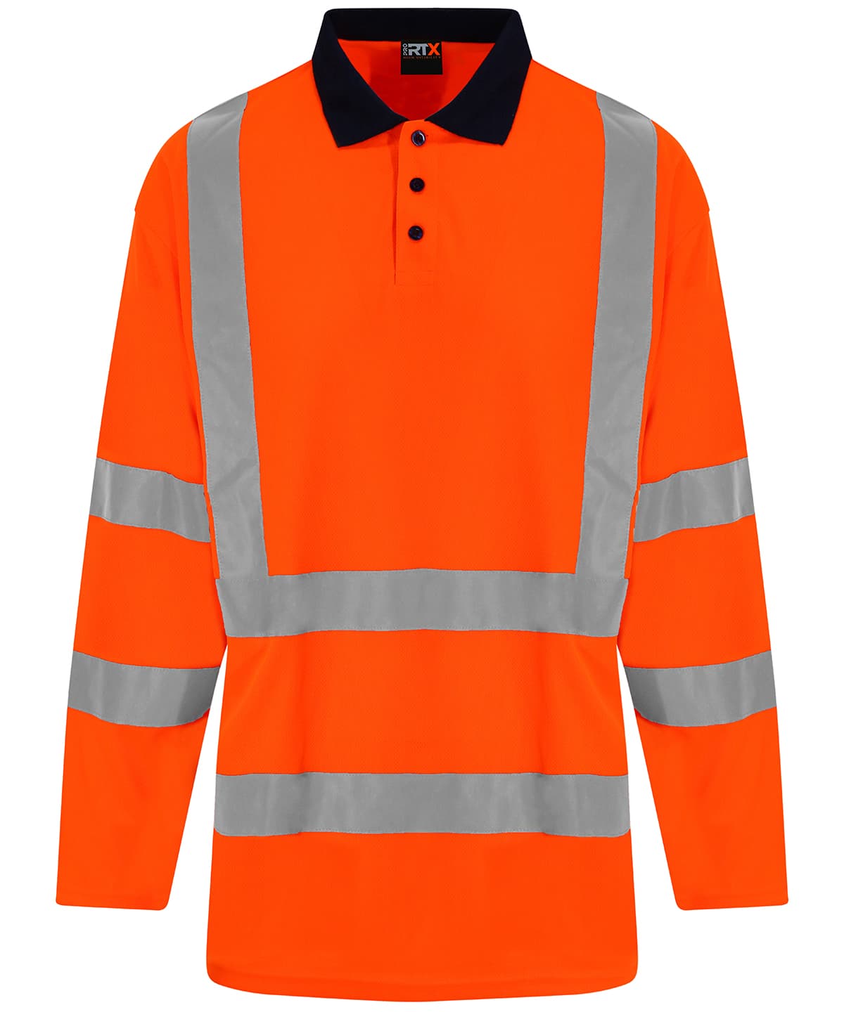 High visibility long sleeve polo — Size 2XL, Colour HV Orange/Navy