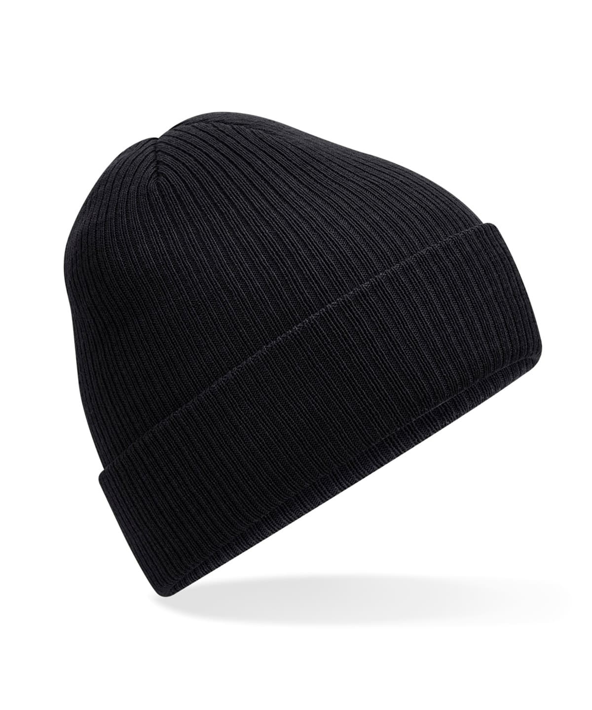 Polylana® ribbed beanie — Size One size, Colour Black