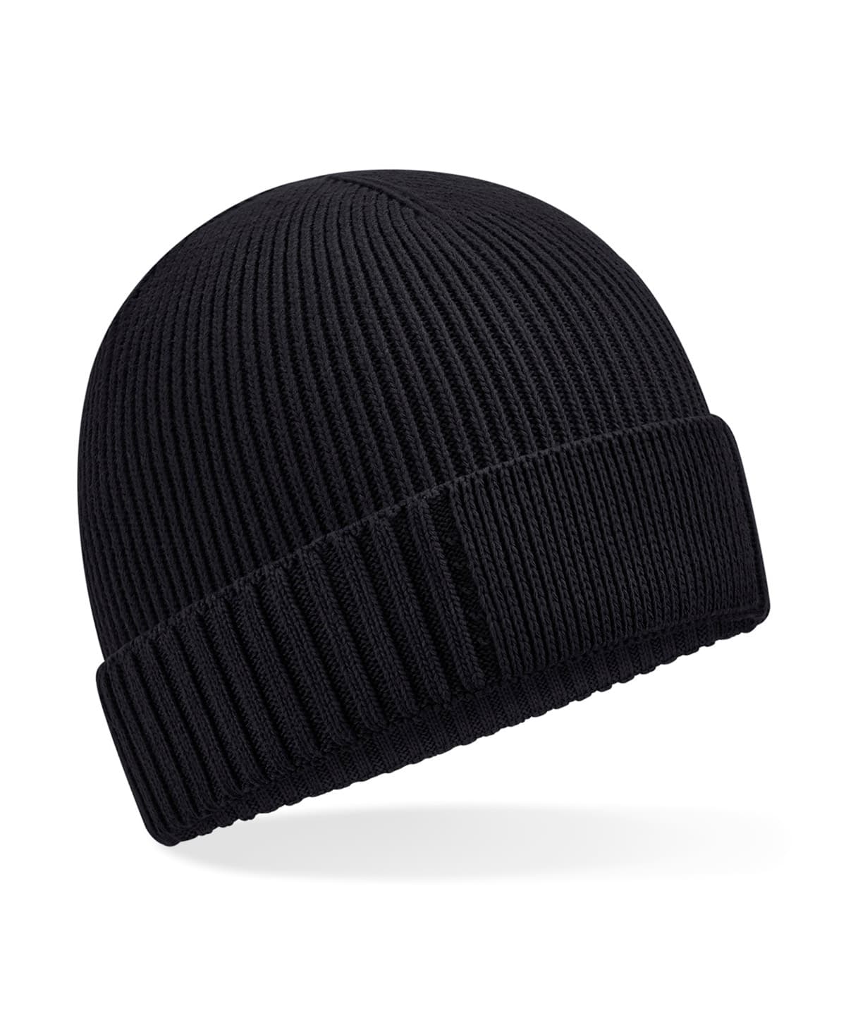 Organic cotton engineered patch beanie — Size One size, Colour Black