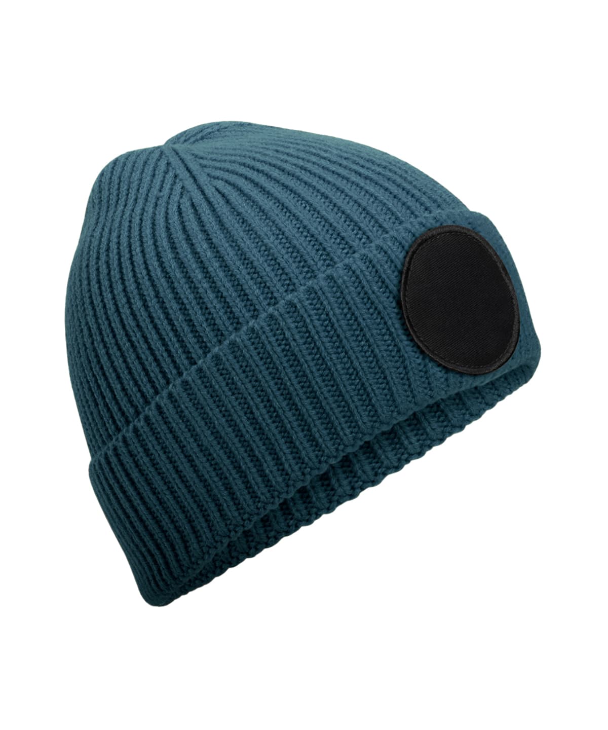 Circular fashion patch beanie — Size One size, Colour Airforce Blue/Black