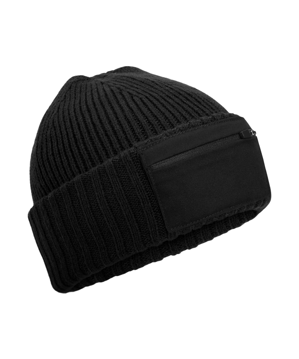 Zip patch beanie — Size One size, Colour Black