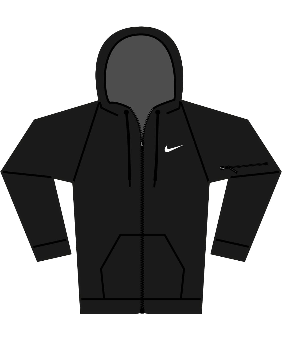 Nike men’s full-zip fitness hoodie — Size 2XL, Colour Black/ Black/ White