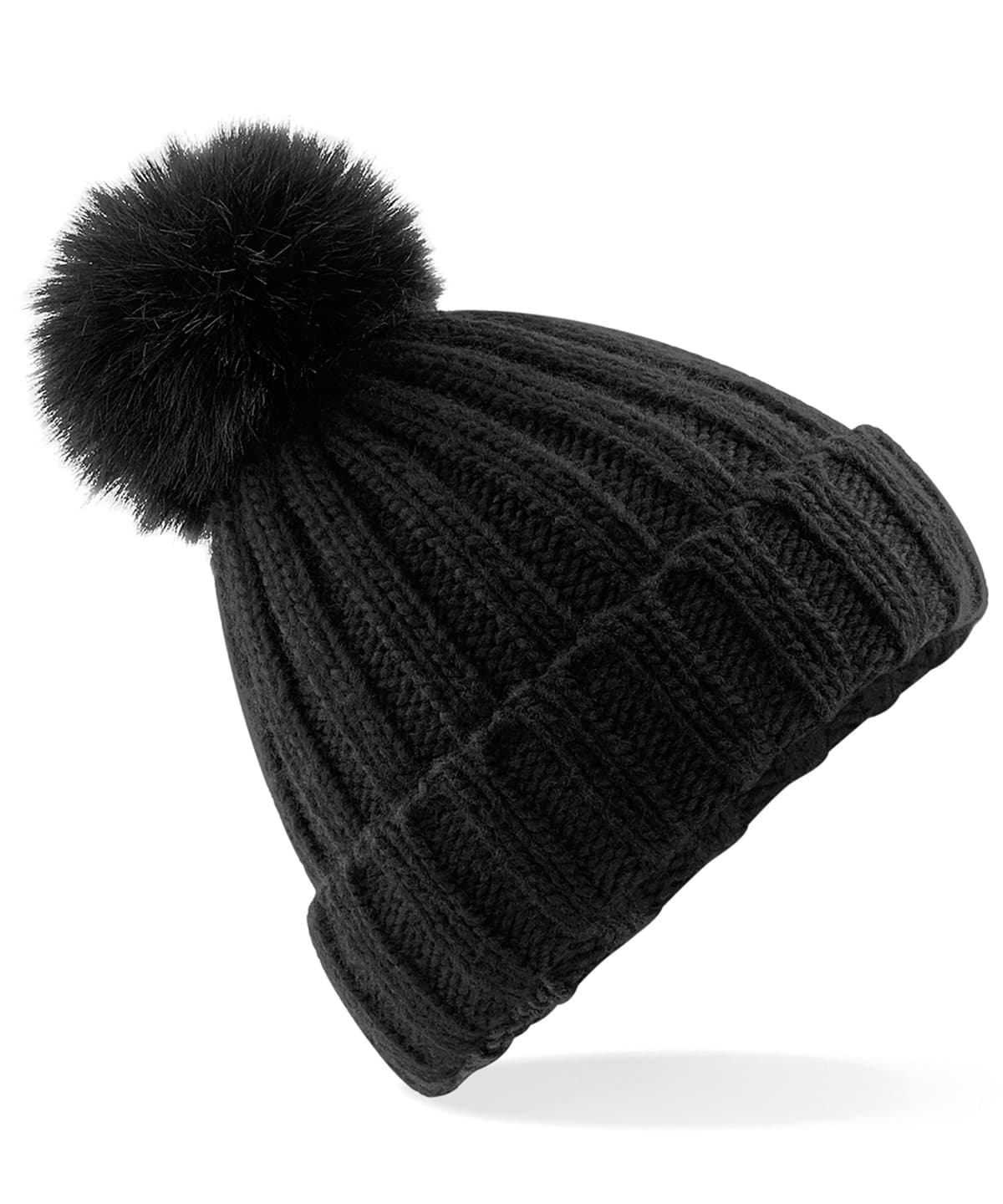 Verbier fur pop pom chunky beanie — Size One Size, Colour Black