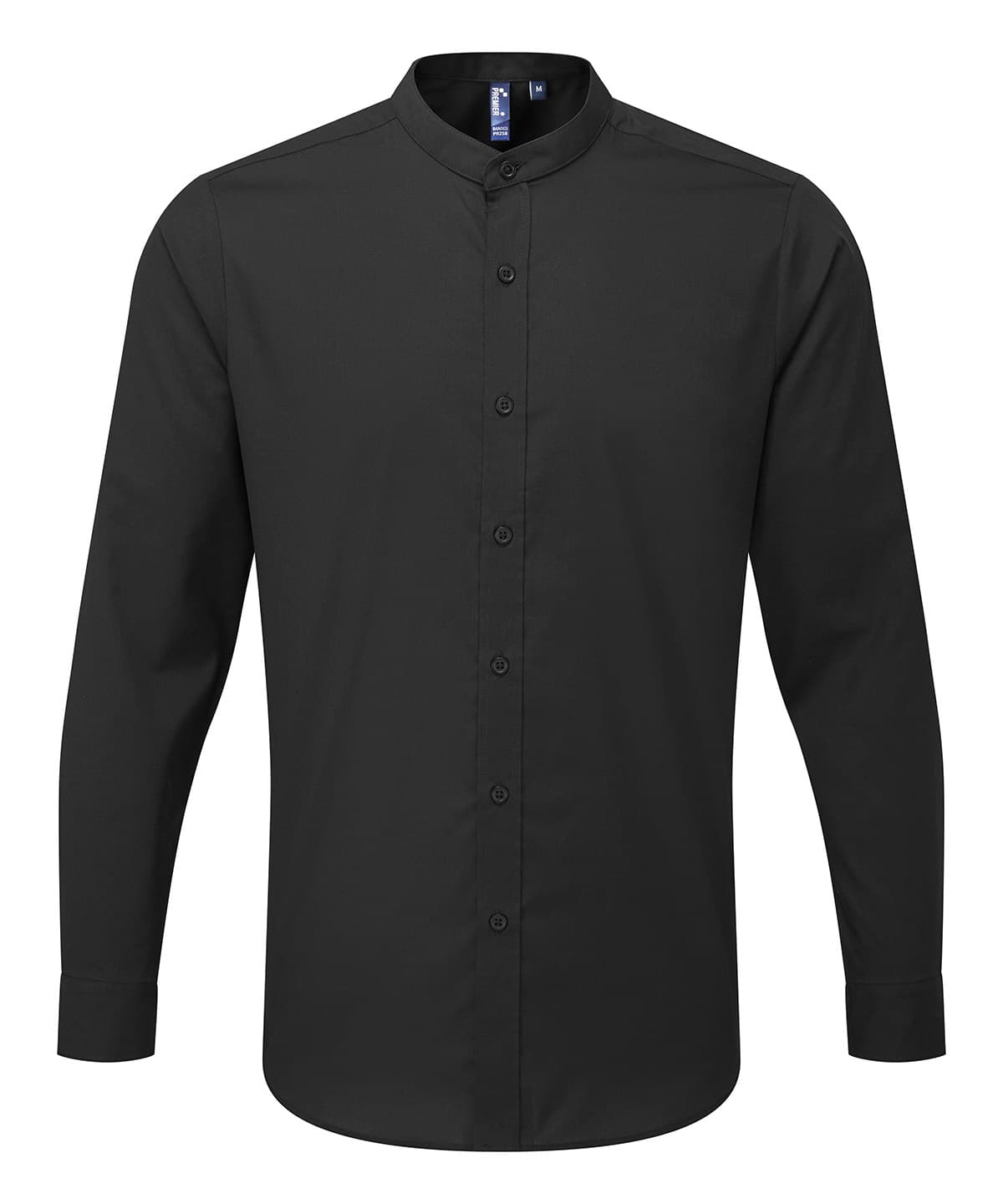 Banded collar grandad long sleeve shirt — Size 2XL, Colour Black