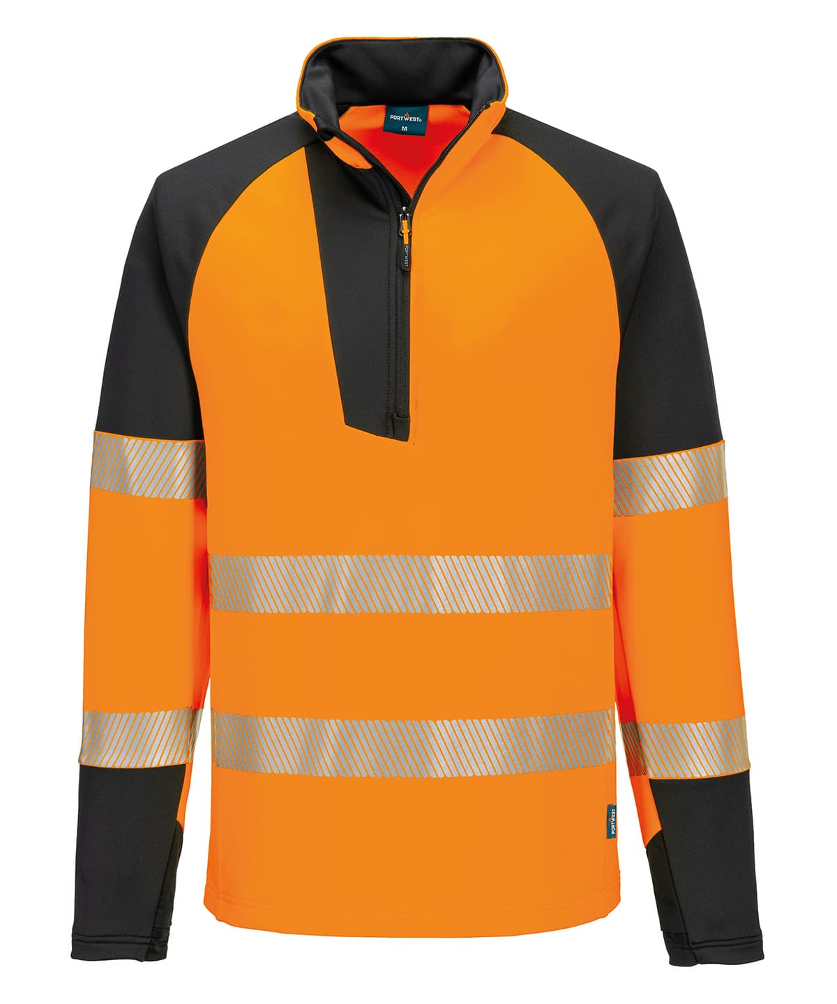 PW3 Hi-vis ¼-zip sweatshirt (T172) — Size 2XL, Colour Orange/Black