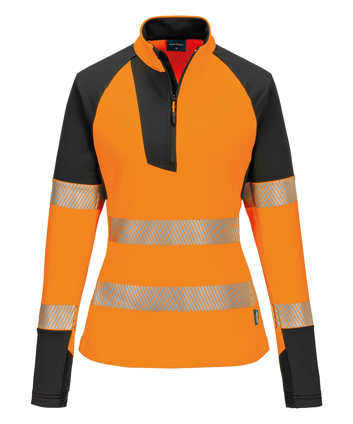 Women’s PW3 Hi-vis ¼-zip sweatshirt (T173) — Size 2XL, Colour Orange/Black