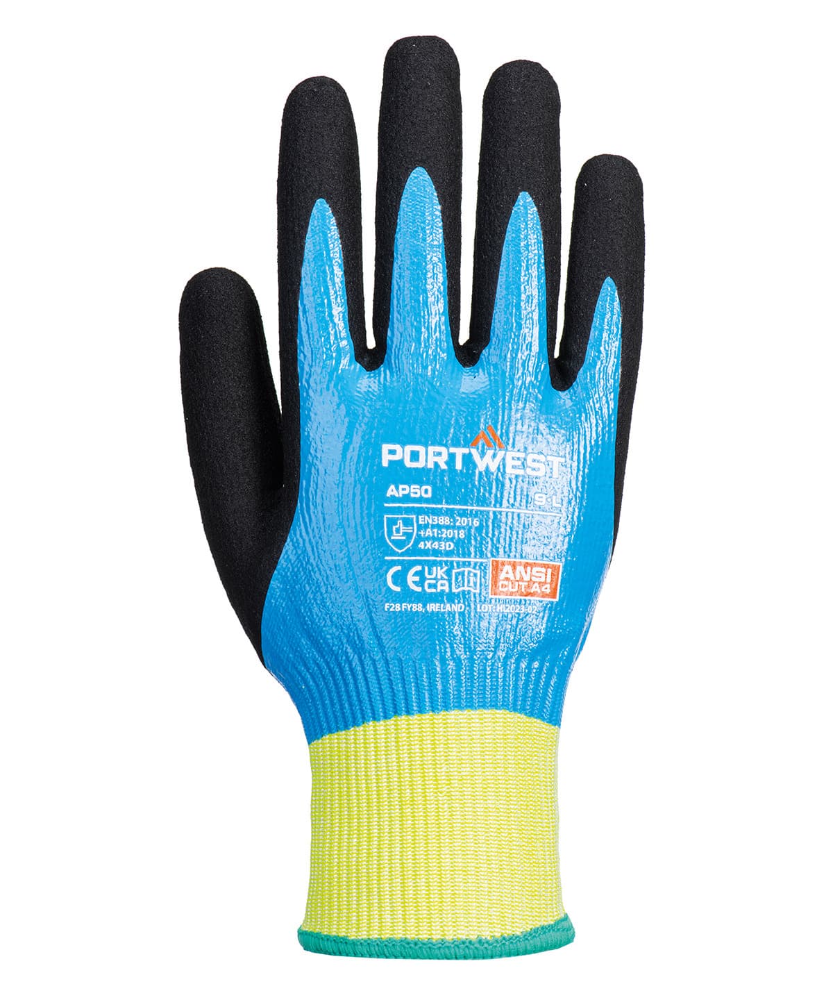 Cut D13 Nitrile aqua gloves (AP50) — Size 2XL, Colour Blue/Black