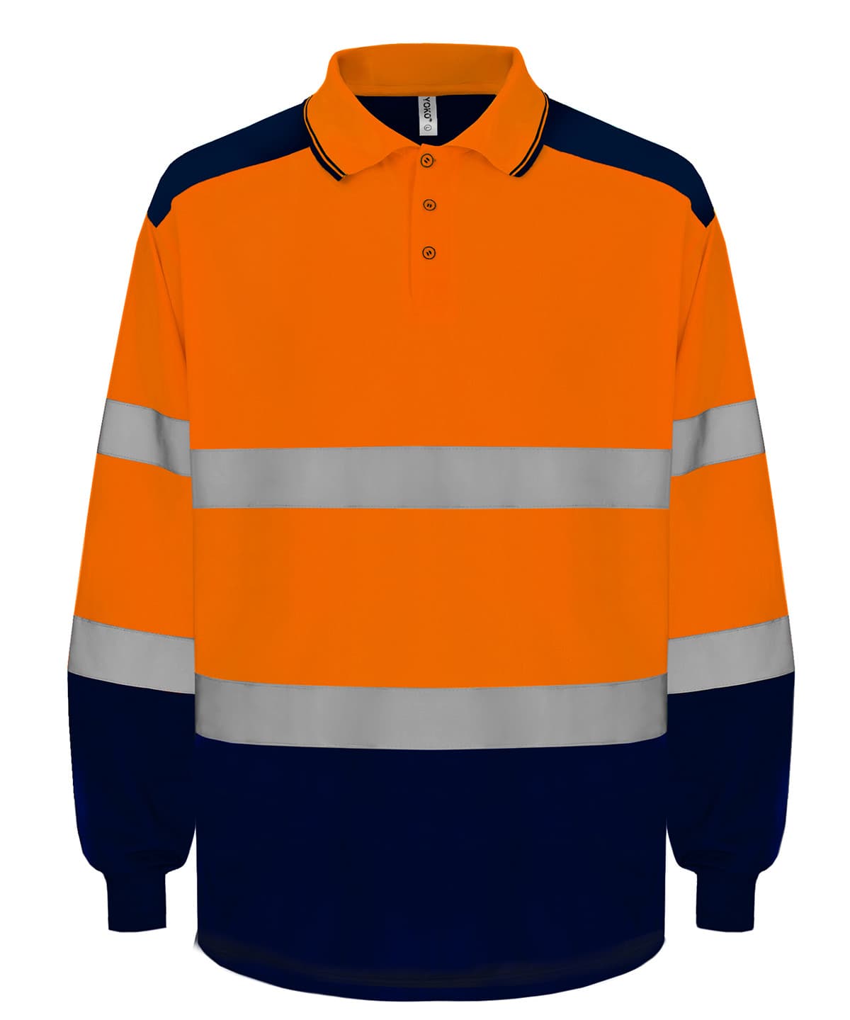 Hi-vis two-tone long sleeve polo (HVJ330) — Size 2XL, Colour Hi-vis Orange/Navy
