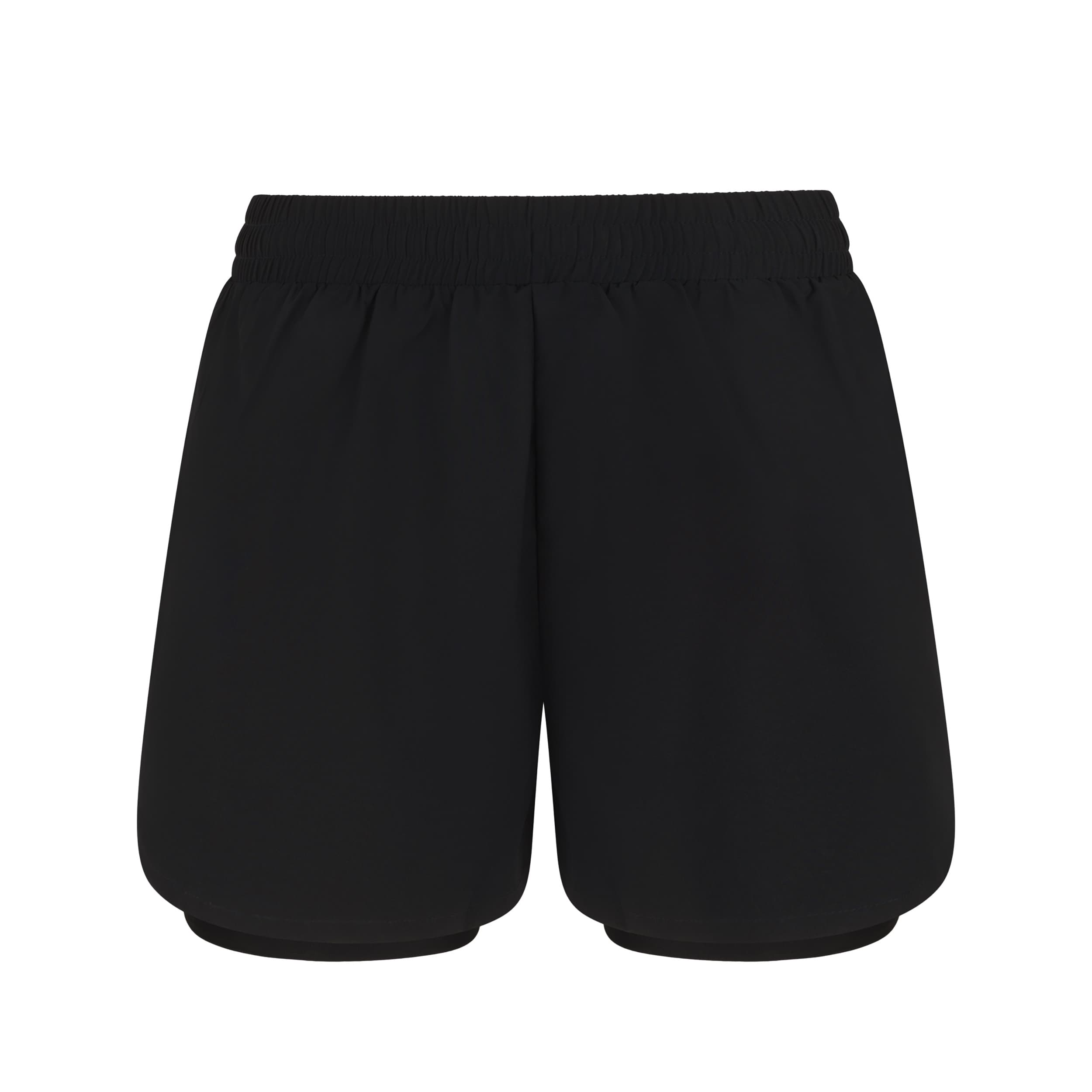 Women’s double-layer sports shorts — Size 2XL, Colour Black/Black