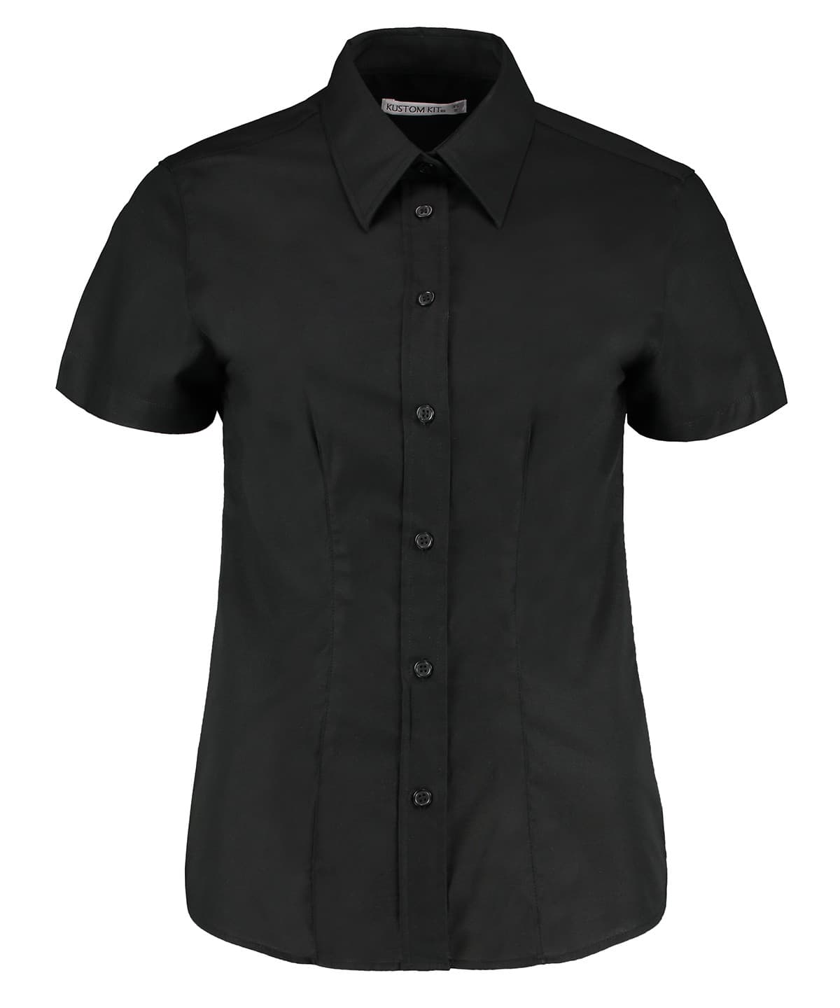 Women's workplace Oxford blouse short-sleeved (tailored fit) — Size 10, Colour Black