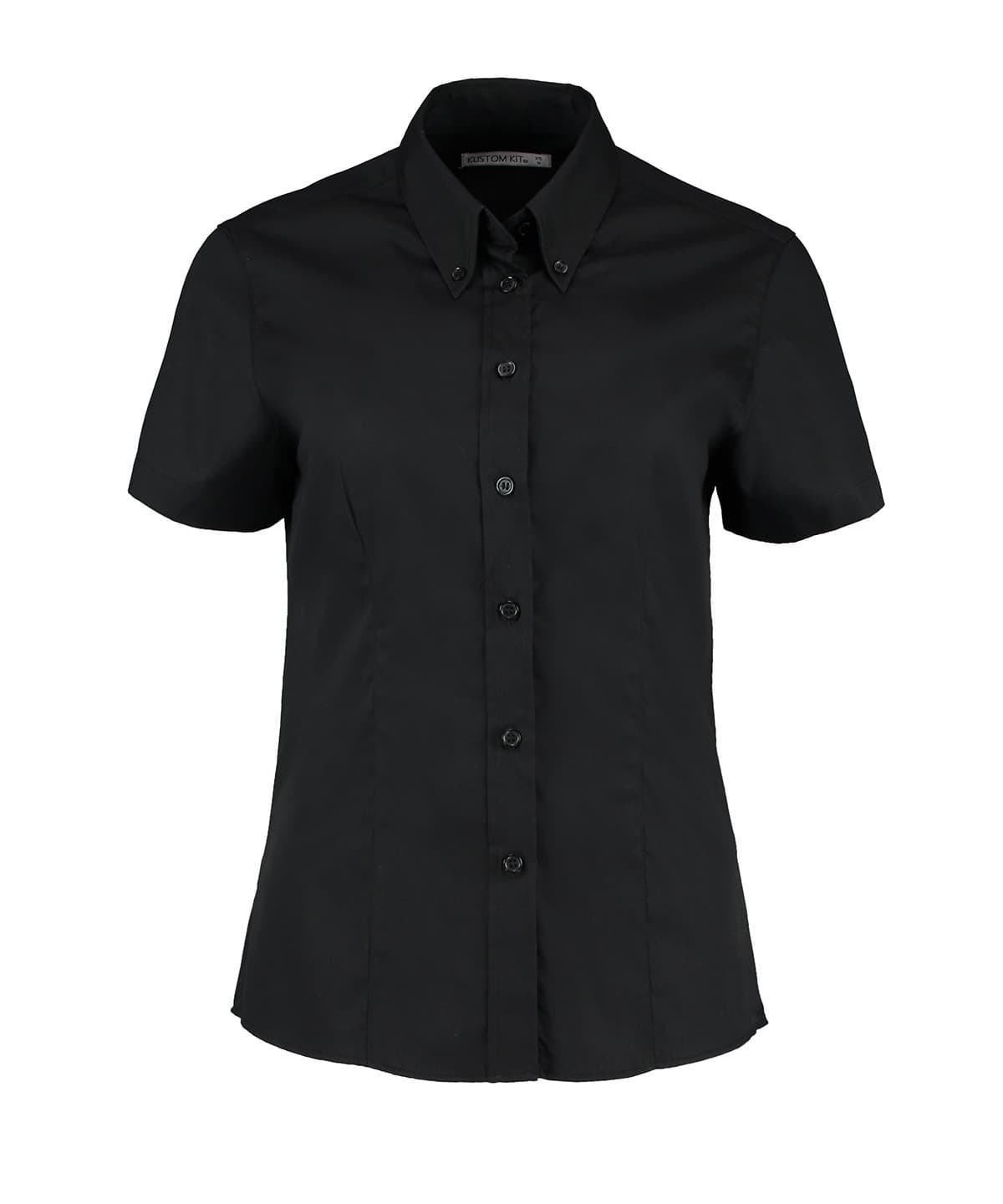 Women's corporate Oxford blouse short-sleeved (tailored fit) — Size 10, Colour Black*