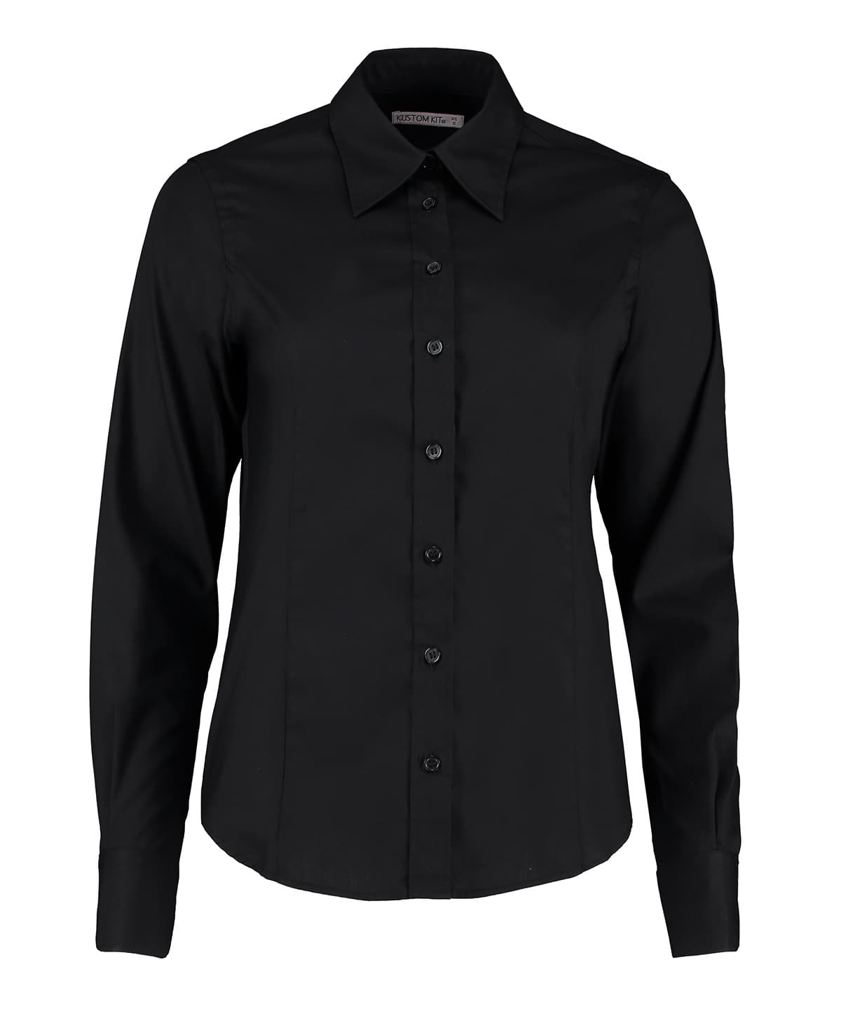Women's corporate Oxford blouse long-sleeved (tailored fit) — Size 10, Colour Black*