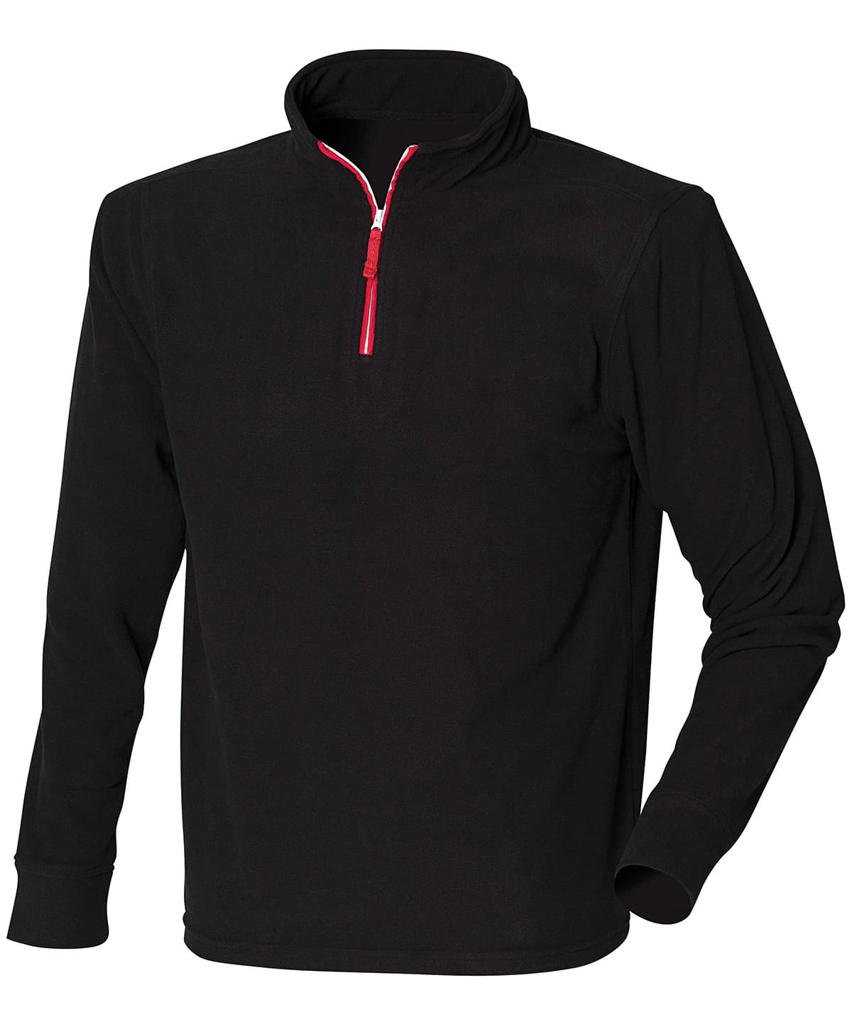 ¼ zip long sleeve fleece piped — Size 2XL, Colour Black/Red/White