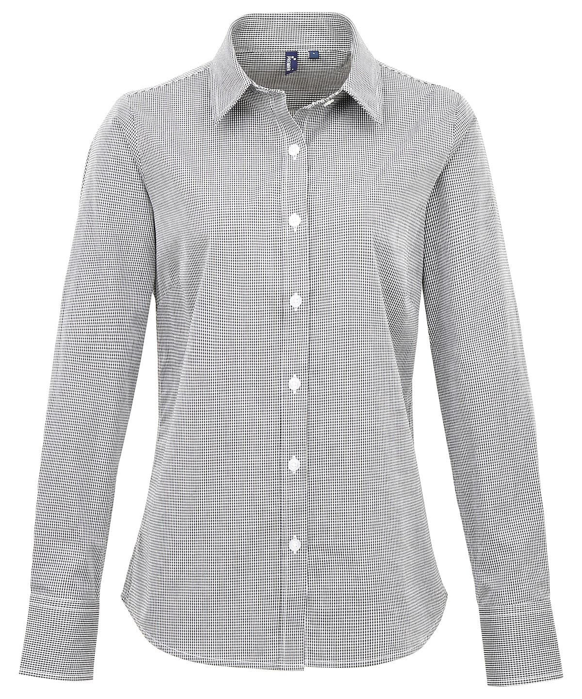 Women's Microcheck (Gingham) long sleeve cotton shirt — Size 2XL, Colour Black/White