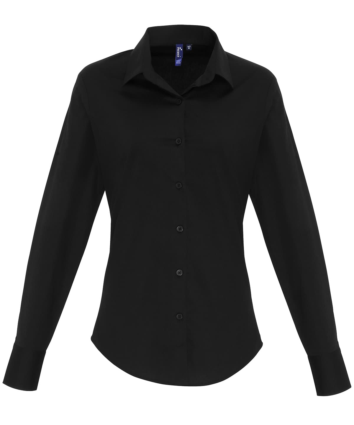 Women's stretch fit cotton poplin long sleeve blouse — Size 2XL, Colour Black