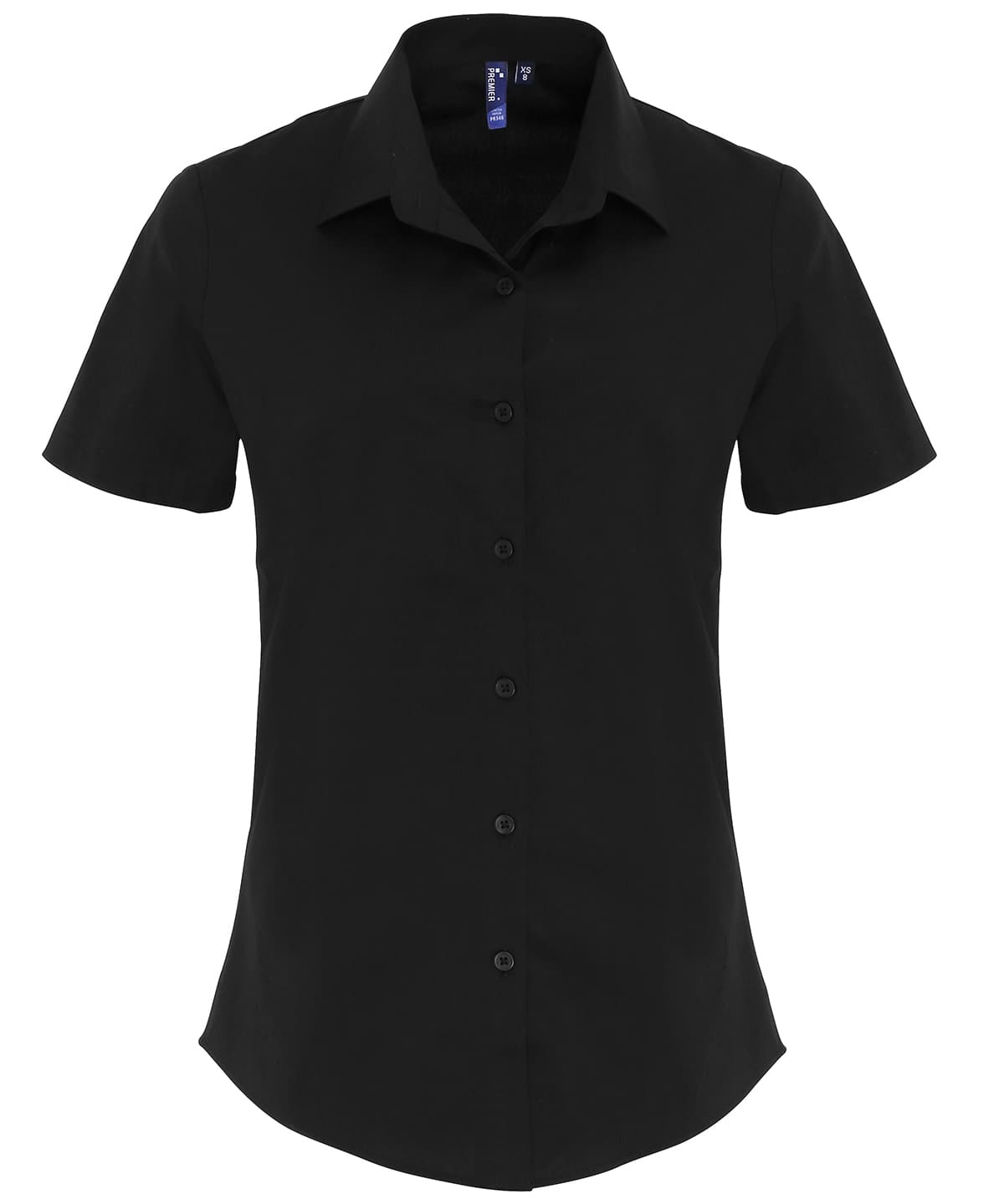 Women's stretch fit cotton poplin short sleeve blouse — Size 2XL, Colour Black