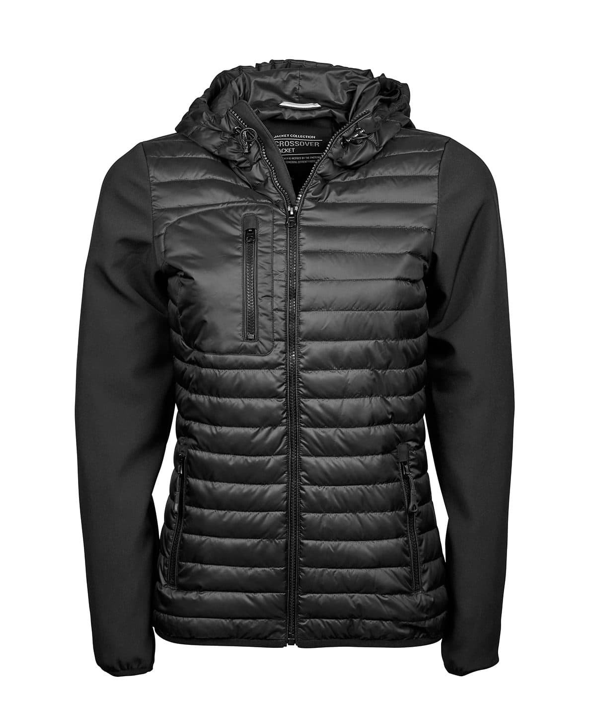 Women’s hooded crossover jacket (9629) — Size 2XL, Colour Black/Black