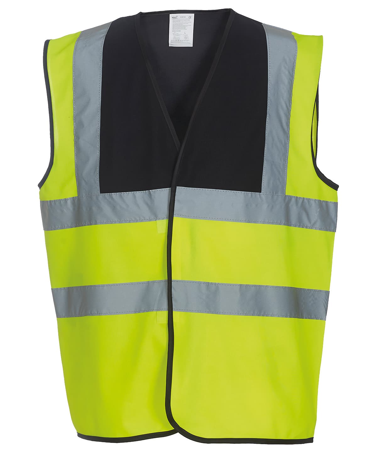 Hi-vis 2-band-and-braces waistcoat (HVW100) — Size 2XL, Colour Black Yoke/Yellow