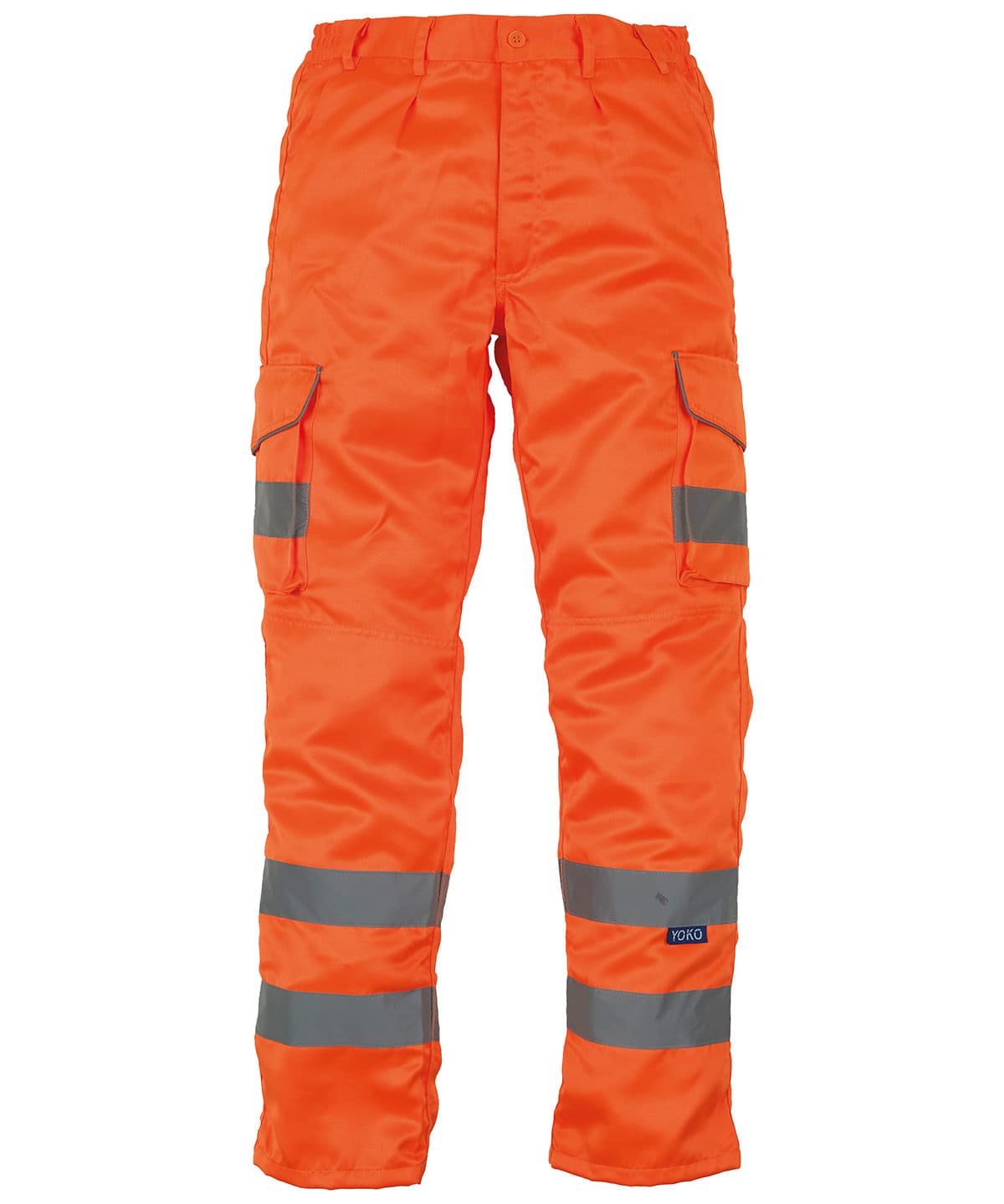 Hi-vis polycotton cargo trousers with kneepad pockets (HV018T/3M) — Size 28R, Colour Orange