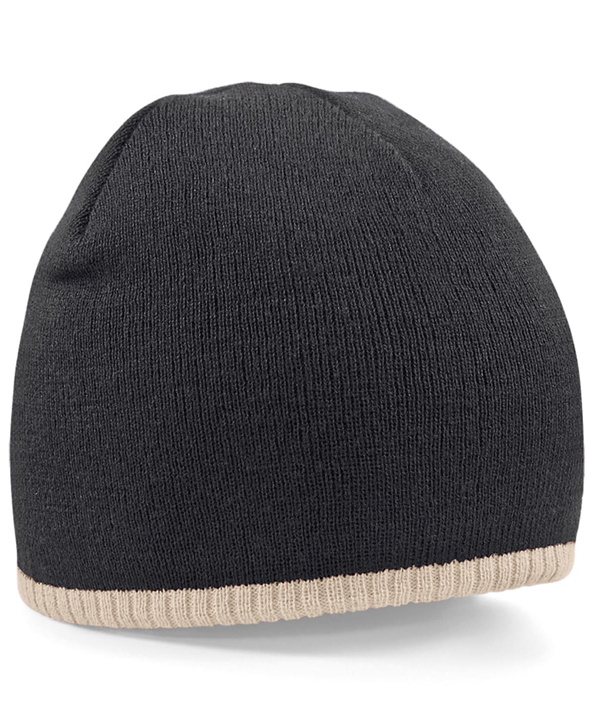Two-tone pull-on beanie — Size One Size, Colour Black/Stone