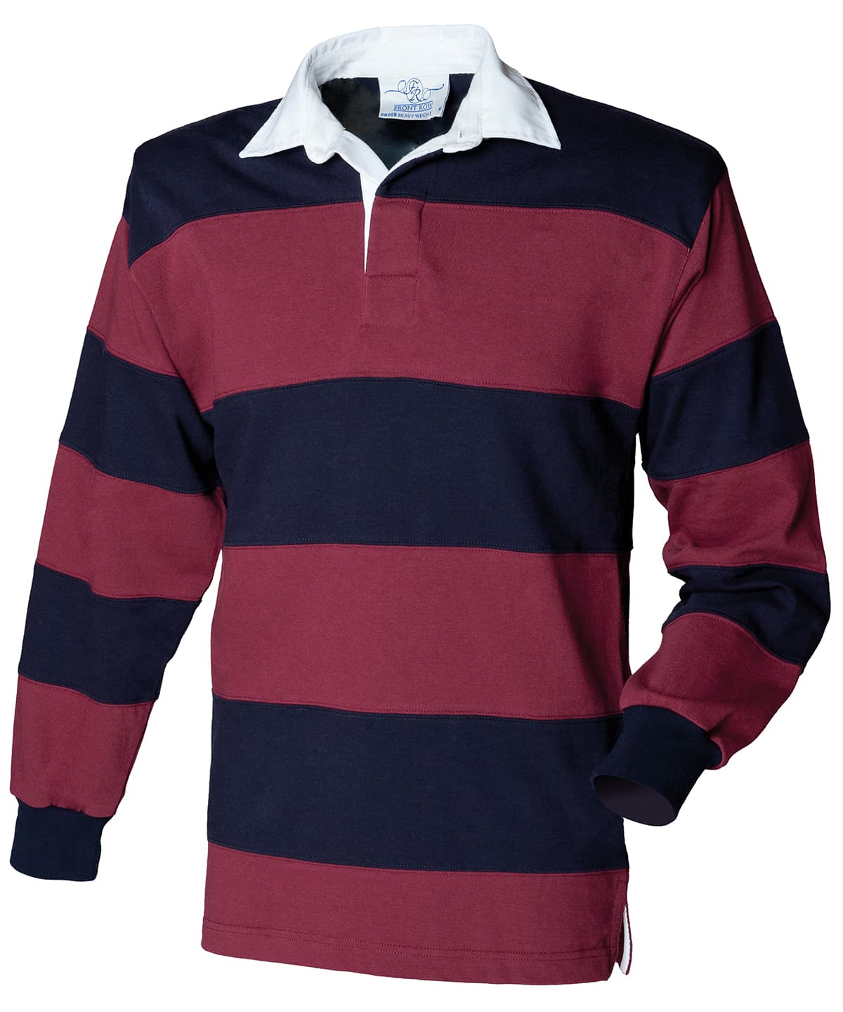 Sewn stripe long sleeve rugby shirt — Size 2XL, Colour Burgundy/Navy