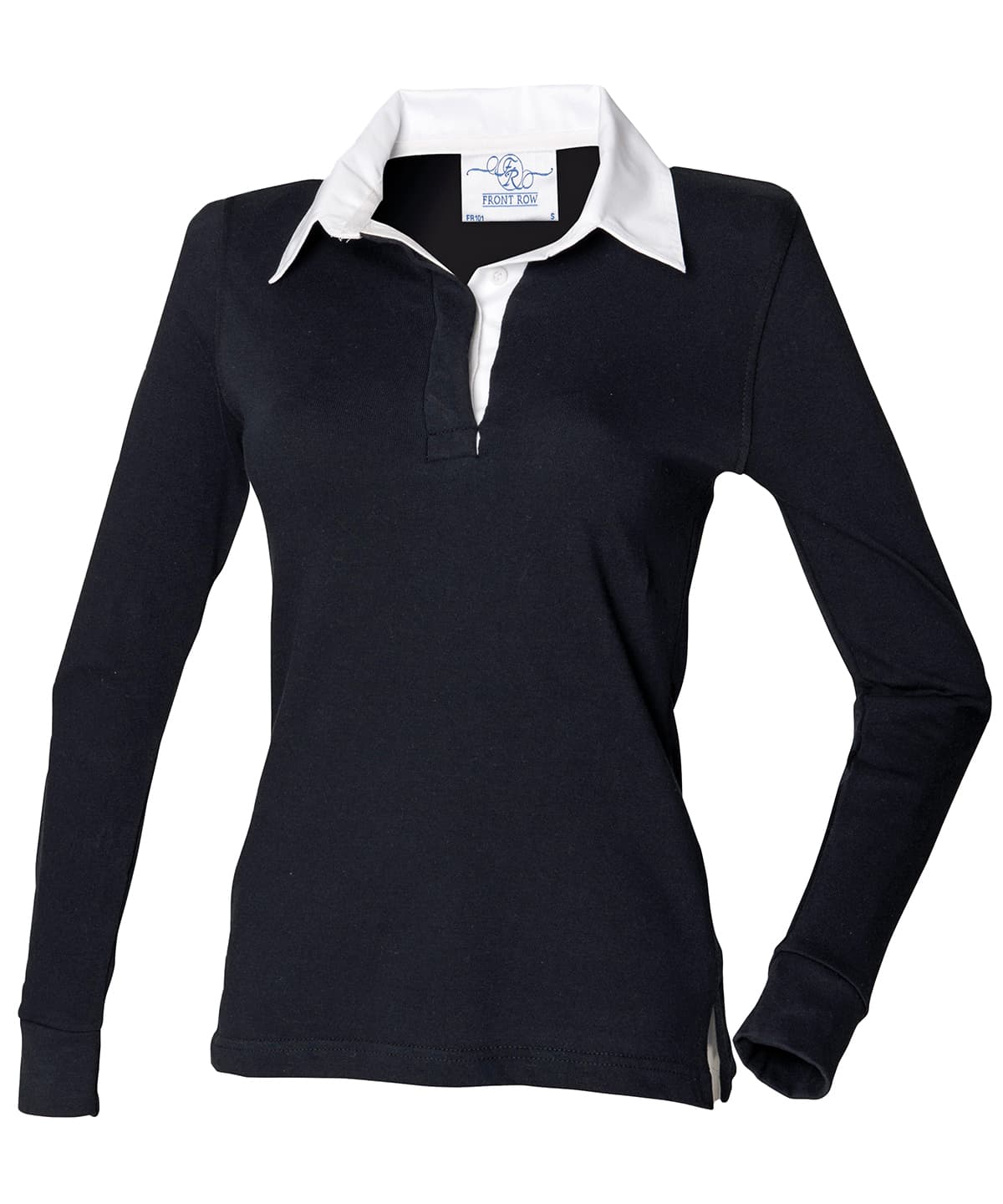Women's long sleeve plain rugby shirt — Size 2XL, Colour Black/White*