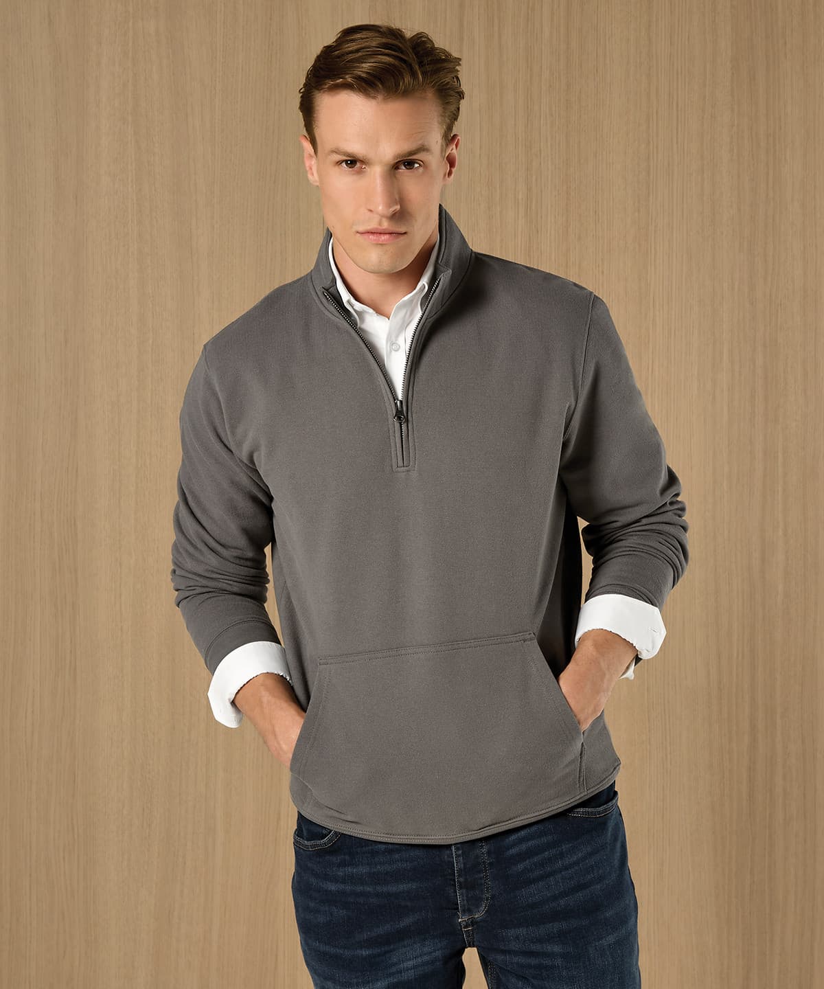Regular fit 1/4-zip piqué sweatshirt