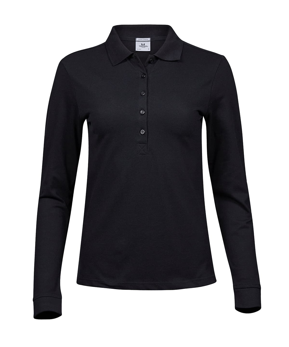 Women’s luxury stretch long sleeve polo (146) — Size 2XL, Colour Black