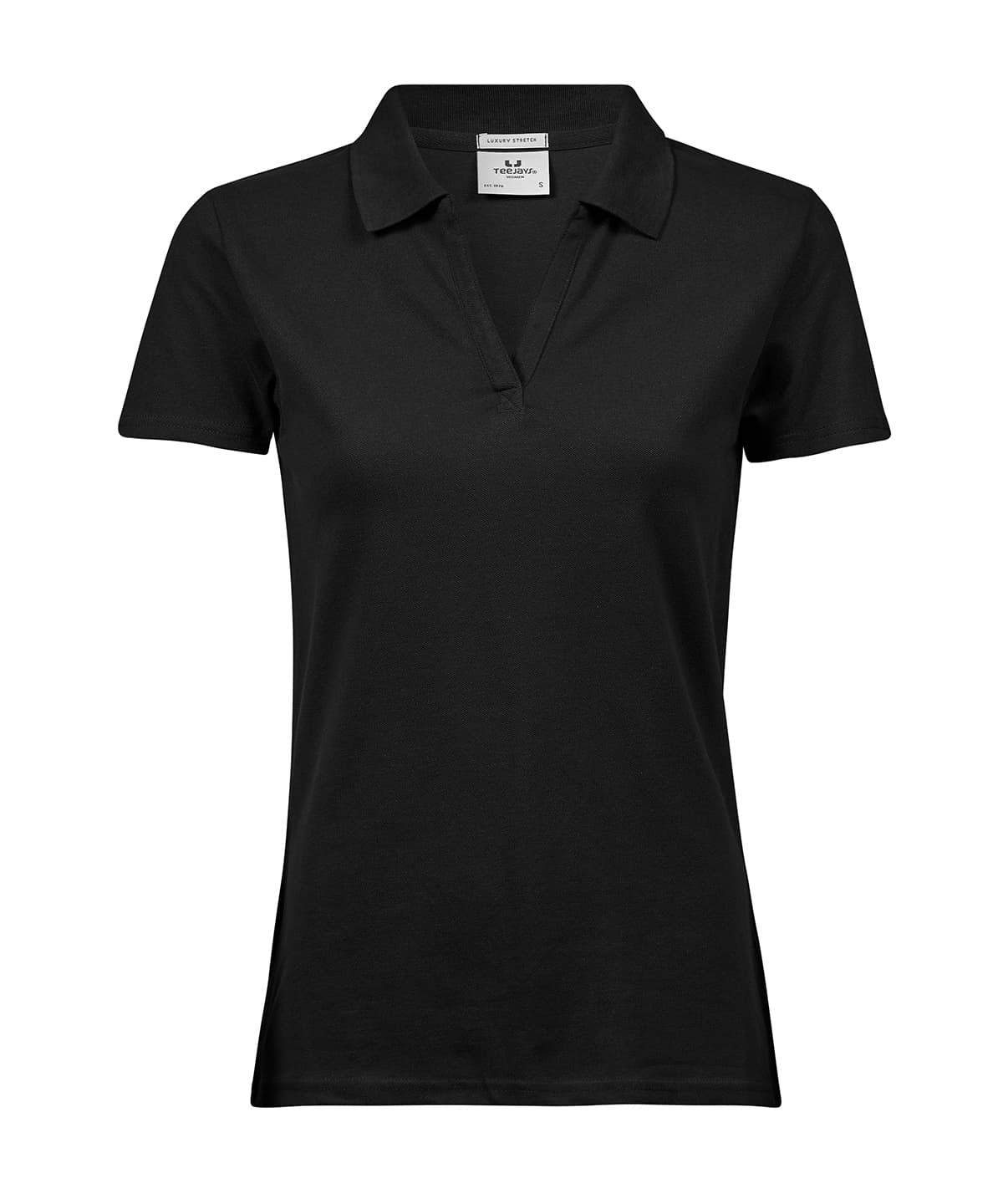 Women’s luxury stretch v-neck polo (1409) — Size 2XL, Colour Black
