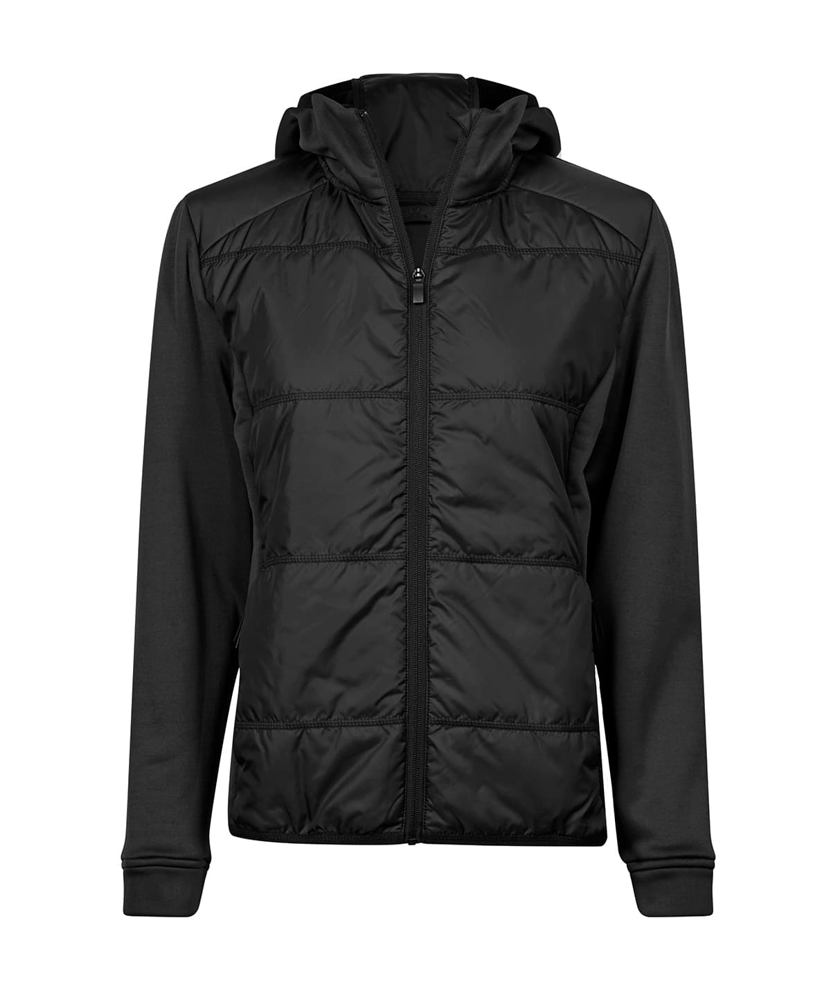Women’s hybrid-stretch hooded jacket (9113) — Size 2XL, Colour Black/Black