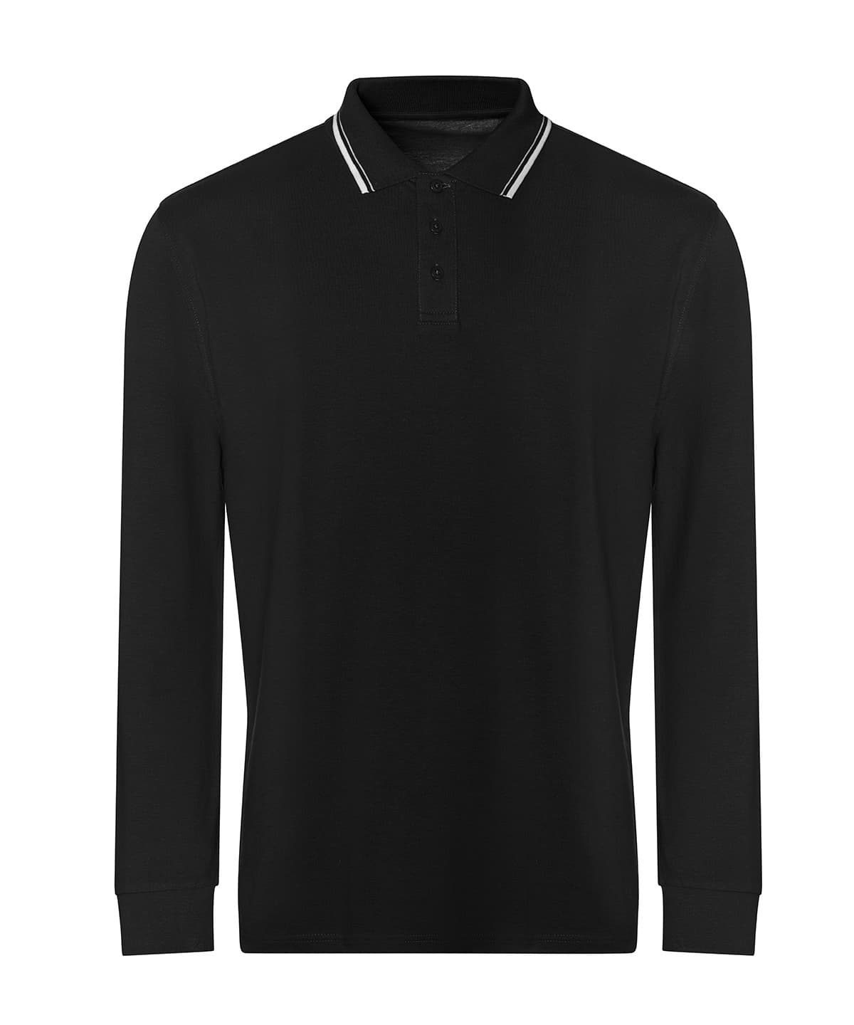 Long sleeve tipped 100 polo — Size 2XL, Colour Deep Black/White