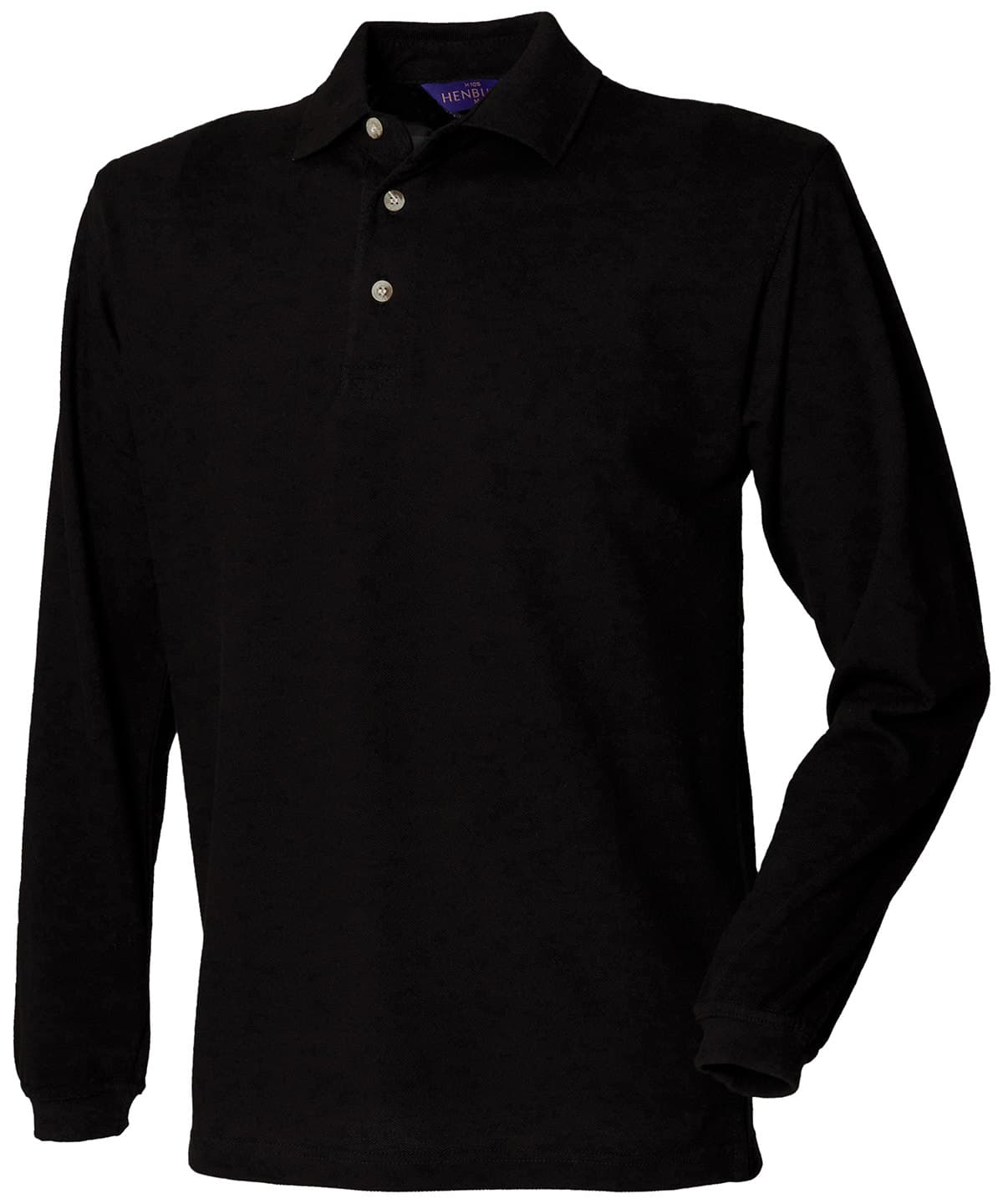 Long sleeve cotton polo shirt — Size 2XL, Colour Black