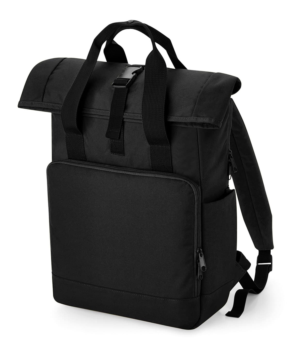 Recycled twin handle roll-top laptop backpack — Size One Size, Colour Black