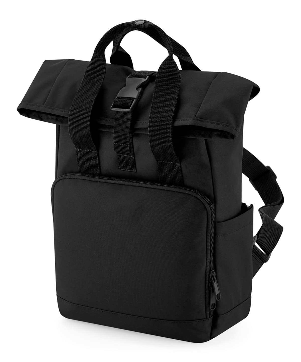 Recycled mini twin handle roll-top backpack — Size One Size, Colour Black