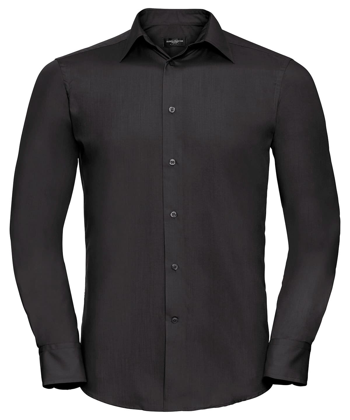 Long sleeve polycotton easycare fitted poplin shirt — Size 2XL, Colour Black