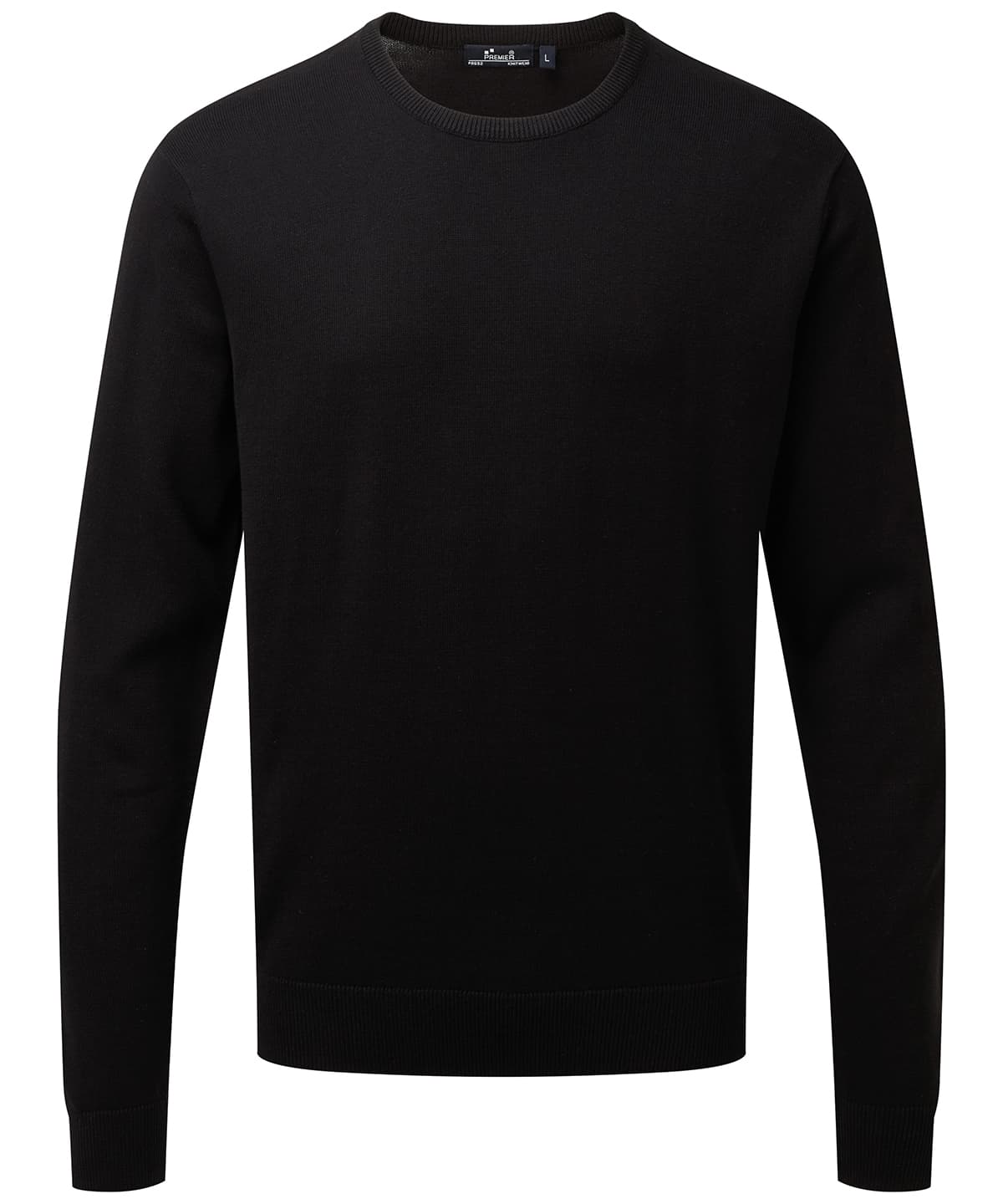 Crew neck cotton-rich knitted sweater — Size 2XL, Colour Black