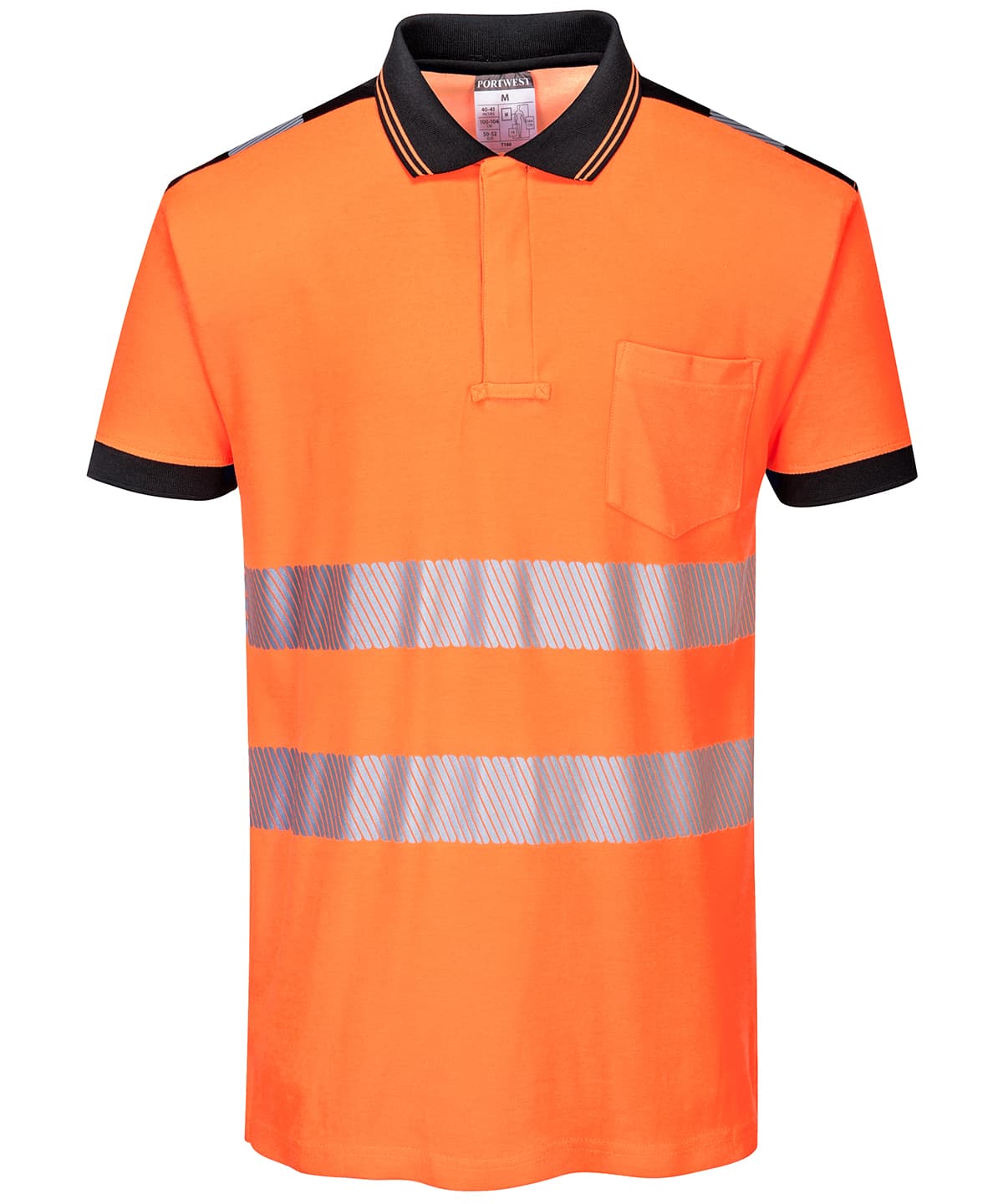 PW3 Hi-vis polo shirt (T180) — Size 2XL, Colour Orange/Black