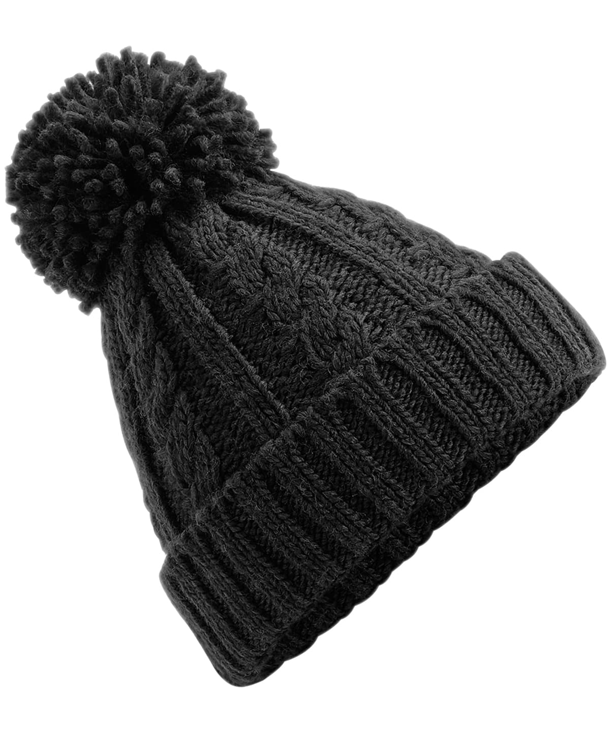 Cable knit melange beanie — Size One Size, Colour Black