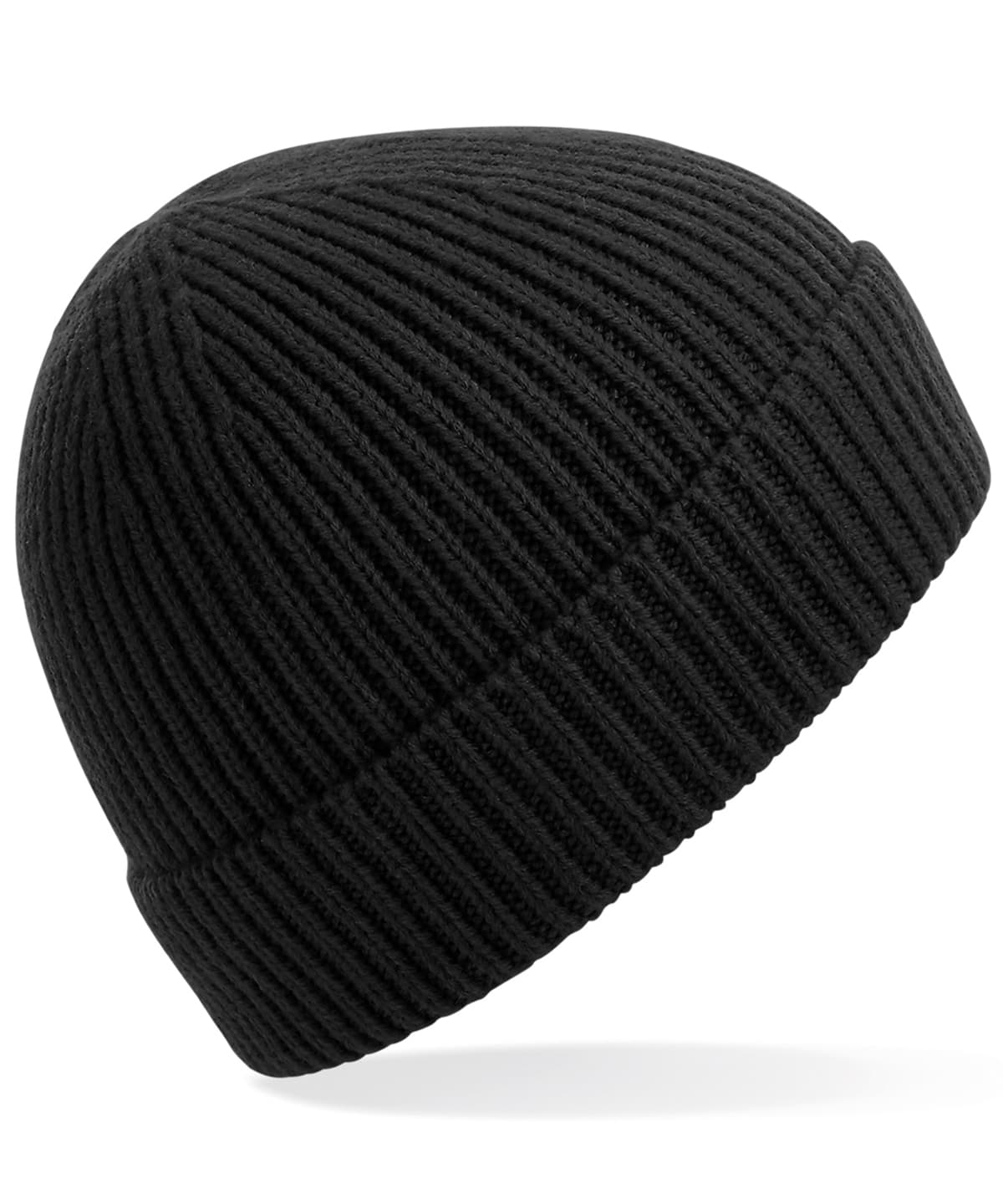 Engineered knit ribbed beanie — Size One Size, Colour Black