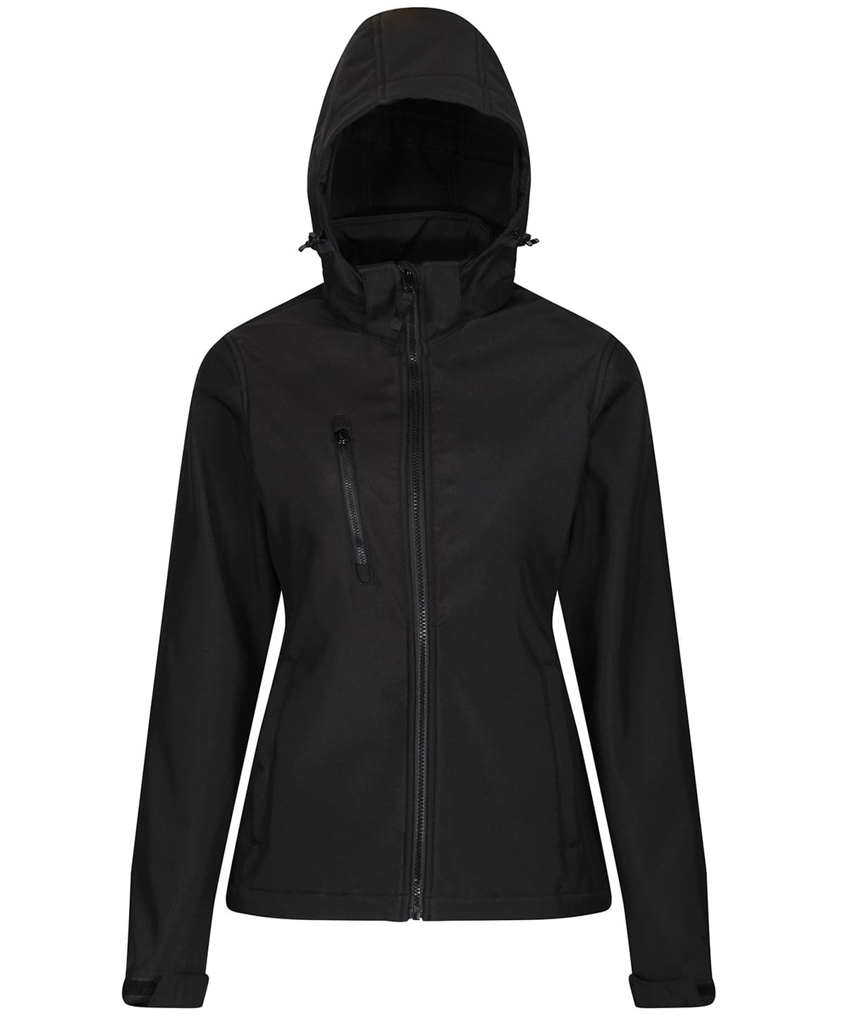 Women's venturer 3-layer hooded softshell jacket — Size 10, Colour Black