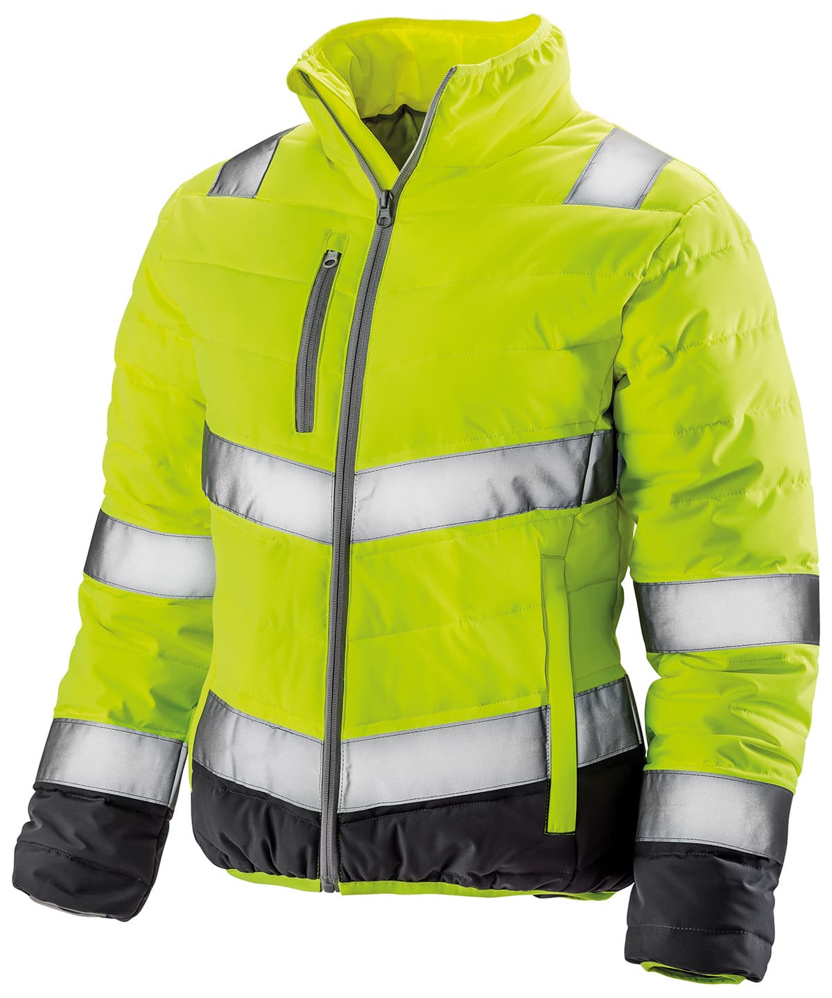 Women's soft padded safety jacket — Size L, Colour Fluorescent Yellow/Grey