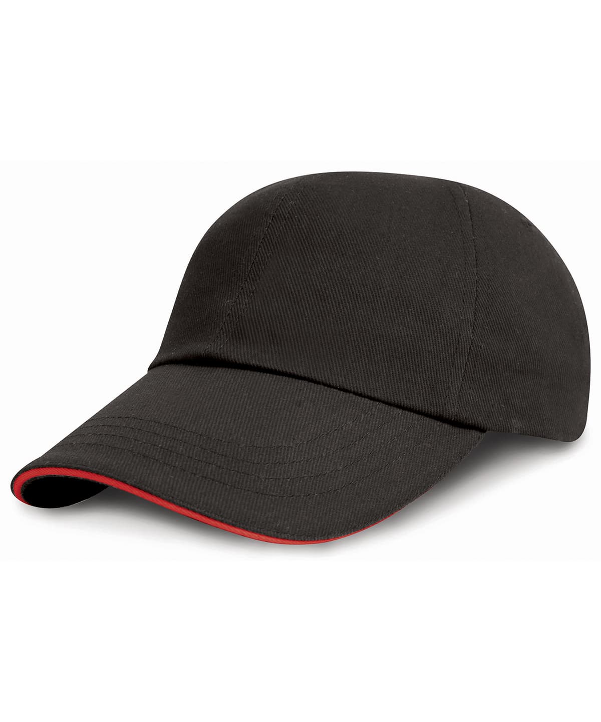 Low-profile heavy brushed cotton cap with sandwich peak — Size One Size, Colour Black/Red