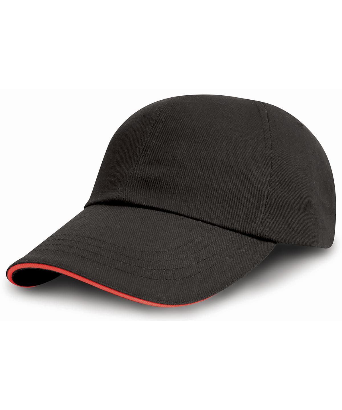 Brushed coton printers/embroiderers cap with sandwich peak — Size One Size, Colour Black/Red