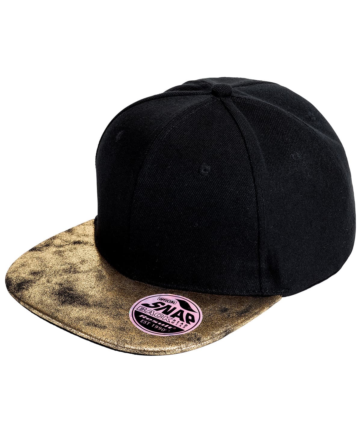 Bronx glitter flat peak snapback cap — Size One Size, Colour Black/Gold