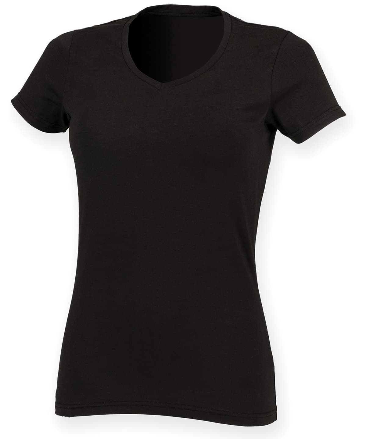 Feel good women's stretch v-neck t-shirt — Size 2XL, Colour Black