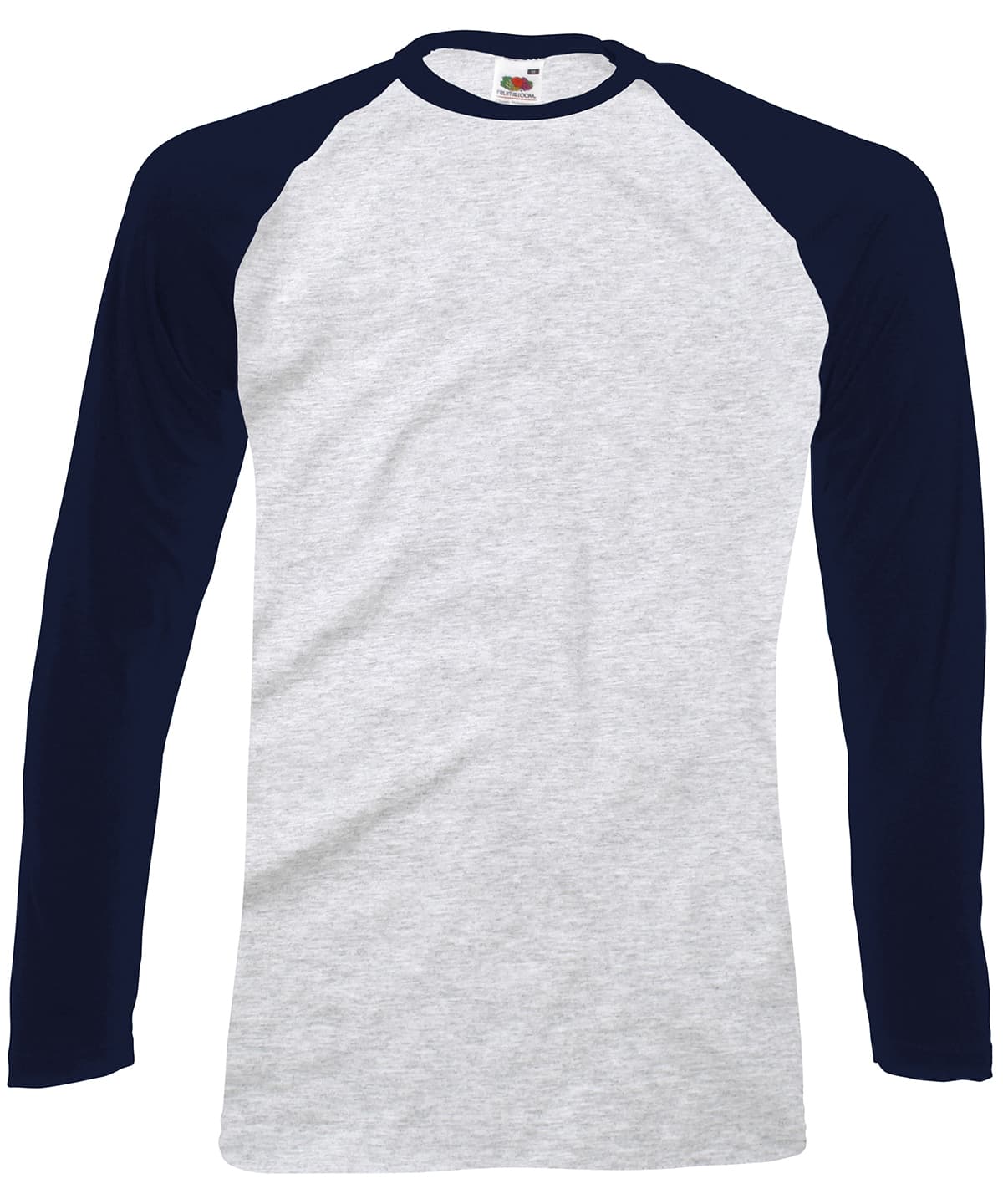 Long sleeve baseball T — Size M, Colour Heather Grey/Deep Navy