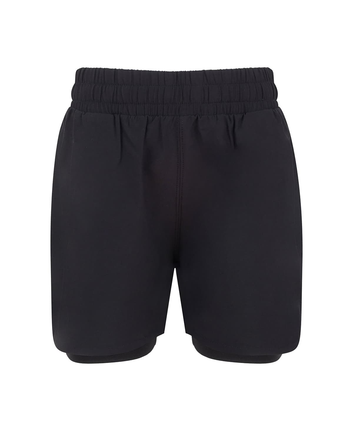 Kids double-layer sports shorts — Size 11/13, Colour Black